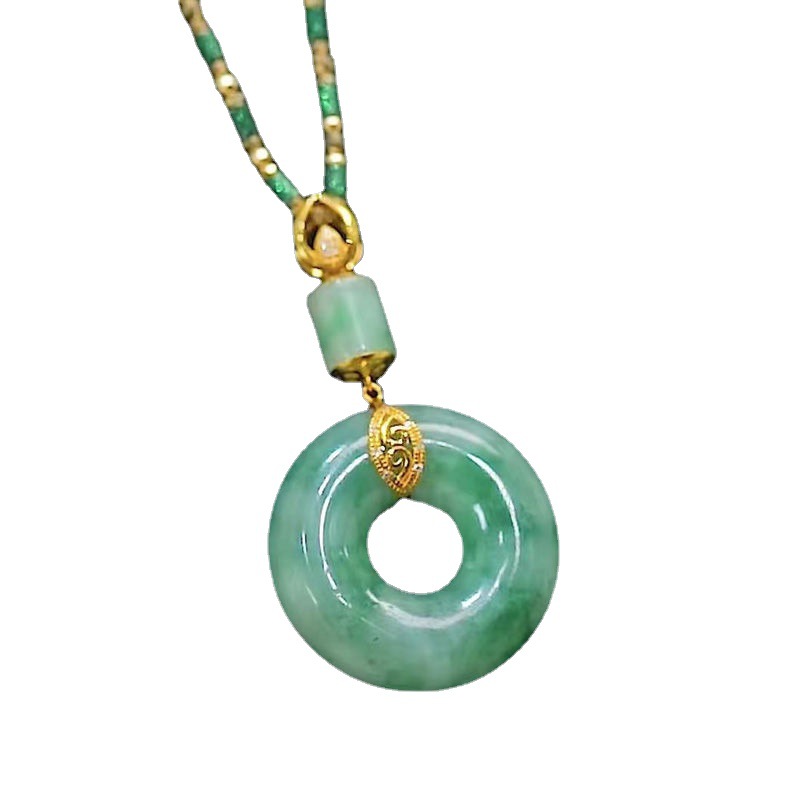 Original Design Imitation Jade Ping An Buckle Fashion Temperament Jade Pendant Necklace Internet Popular Sweater Chain Clothing Hanging