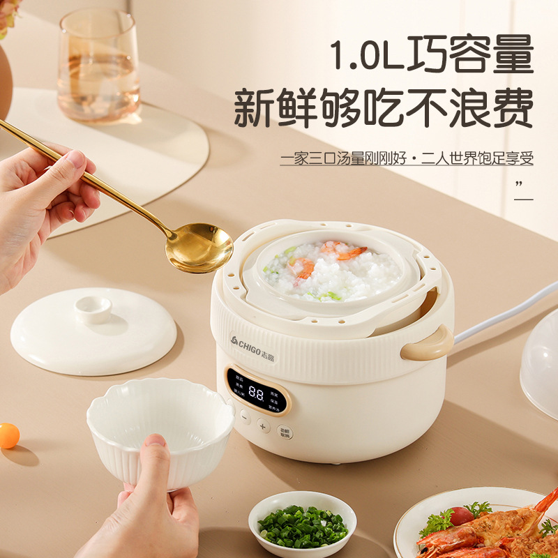 Chigo Electric Stew Pot Smart Household Electric Stew Pot Baby Supplementary Food Pot Porridge Cooking Pot Multi-functional Porridge Bird's Nest Purple Casserole Pot