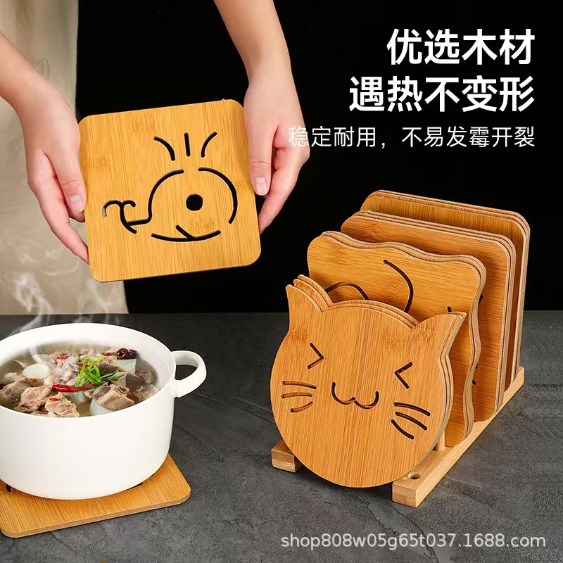 Деревянный подстаканник в виде мультфильма, квадратный, для настольной теплоизоляции, креативный, милый подставка для чашки кофе