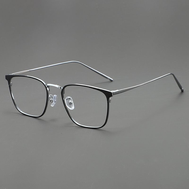 Ultra-Light Metal Square Frame Glasses for Men, Trendy Anti-Blue Light Business Big Face Large Frame Glasses Frame Flat Mirror 30020