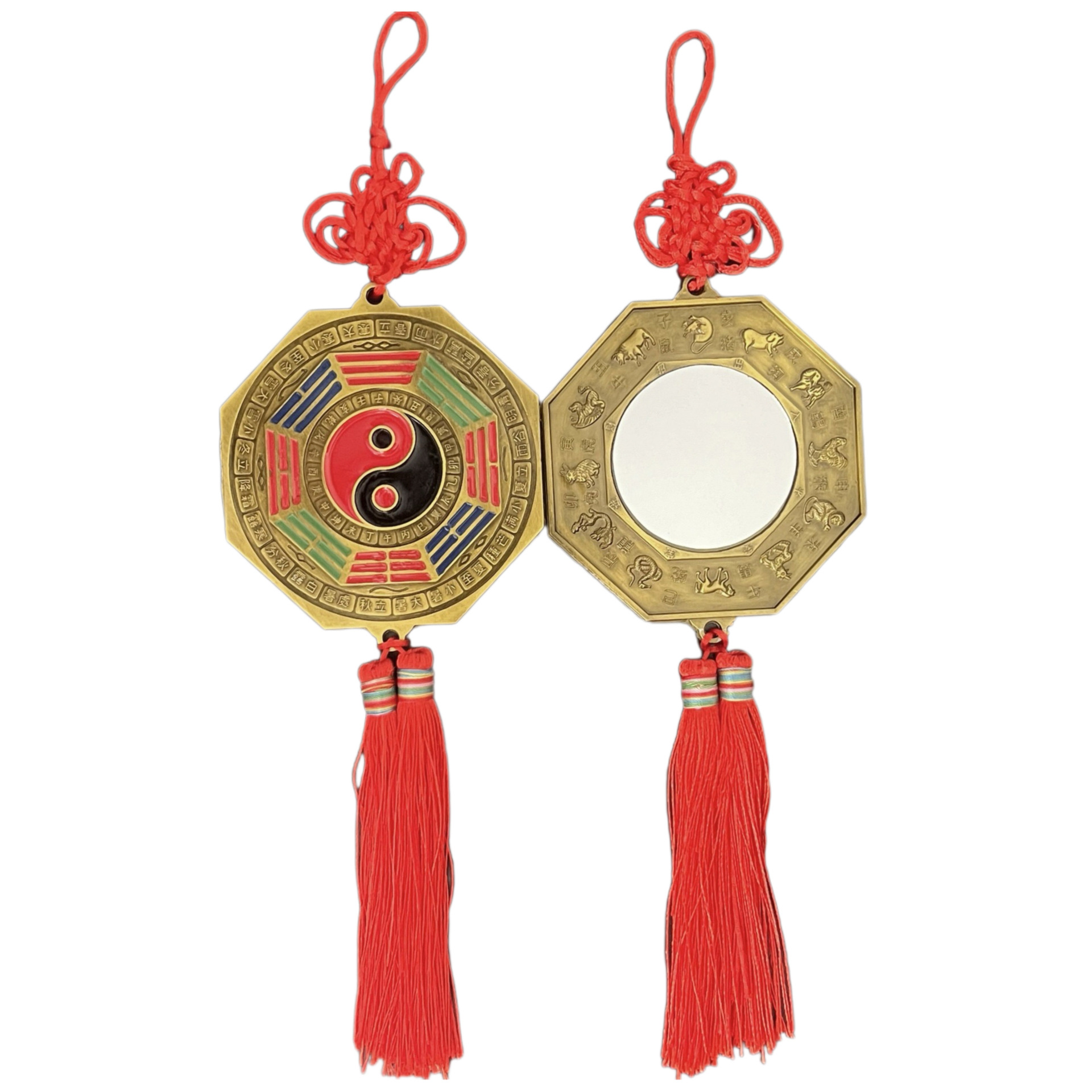 Wholesale Colorful Square Yin and Yang Bagua Mirror Pendant Twelve Zodiac Temple Feng Shui Wedding Home Antique Pendant