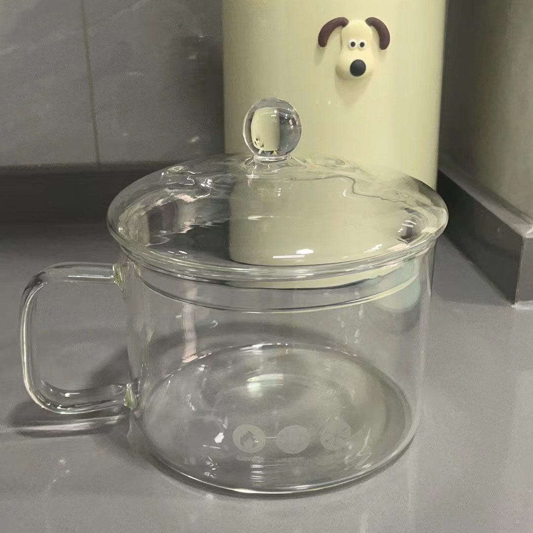 Household kitchen single handle instant noodle bowl with handle noodle pot soup pot with lid transparent glass soup stew pot wholesale