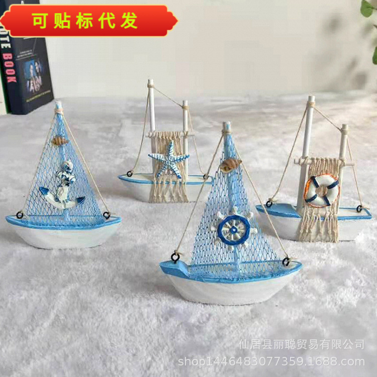 Модель парусника 14 см в средиземноморском стиле, ручная работа, декоративные элементы для дома