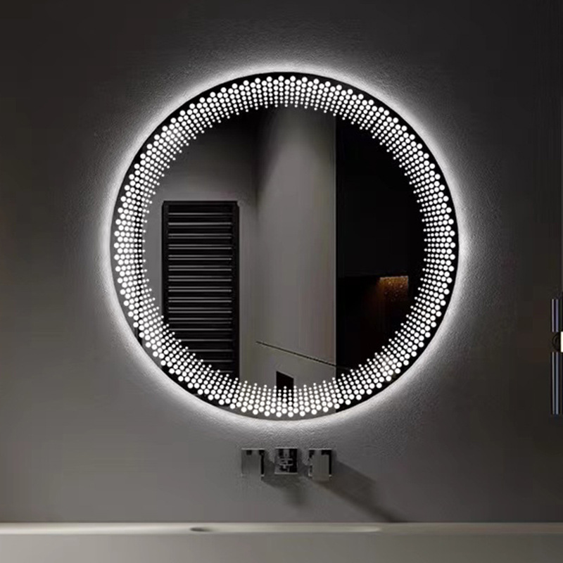 Bathroom Wall Mounted Anti-Fog Mirror Three-Color Light Led Smart Frameless Round Mirror Bedroom Mirror Temperature Display Smart Mirror