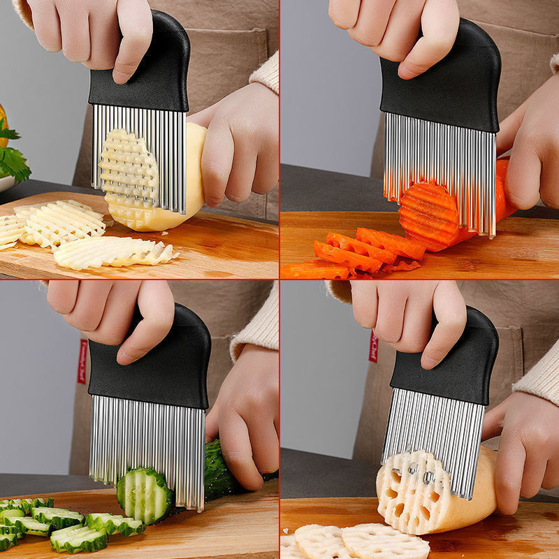 Stainless Steel Wolf Tooth Potato Kitchen Cutting Vegetable Potato Slicing Wave Household Corrugated Fancy French Fries Knife