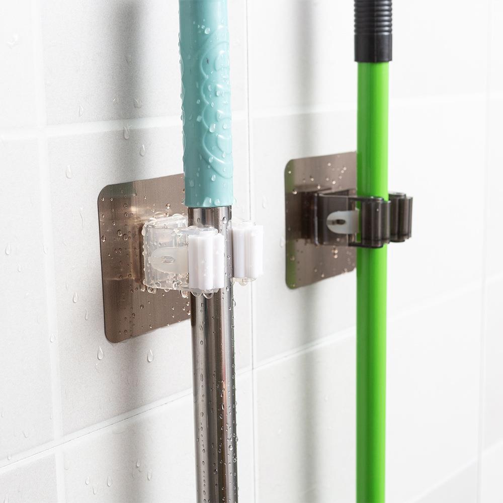 Creative Powerful Mop Hook Shelf Seamless Sticker Mop Clip Wholesale Mop Hanger Punch-Free Mop Hook Card