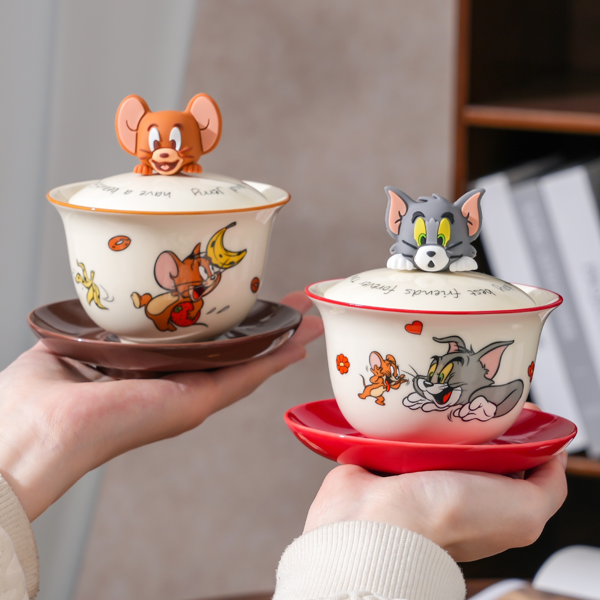 Tom and Jerry Tea Set Set for Home Use 2025 New Ceramic Tea Bowl High-Value Gift Box with One Bowl and One Cup of Tea Cup