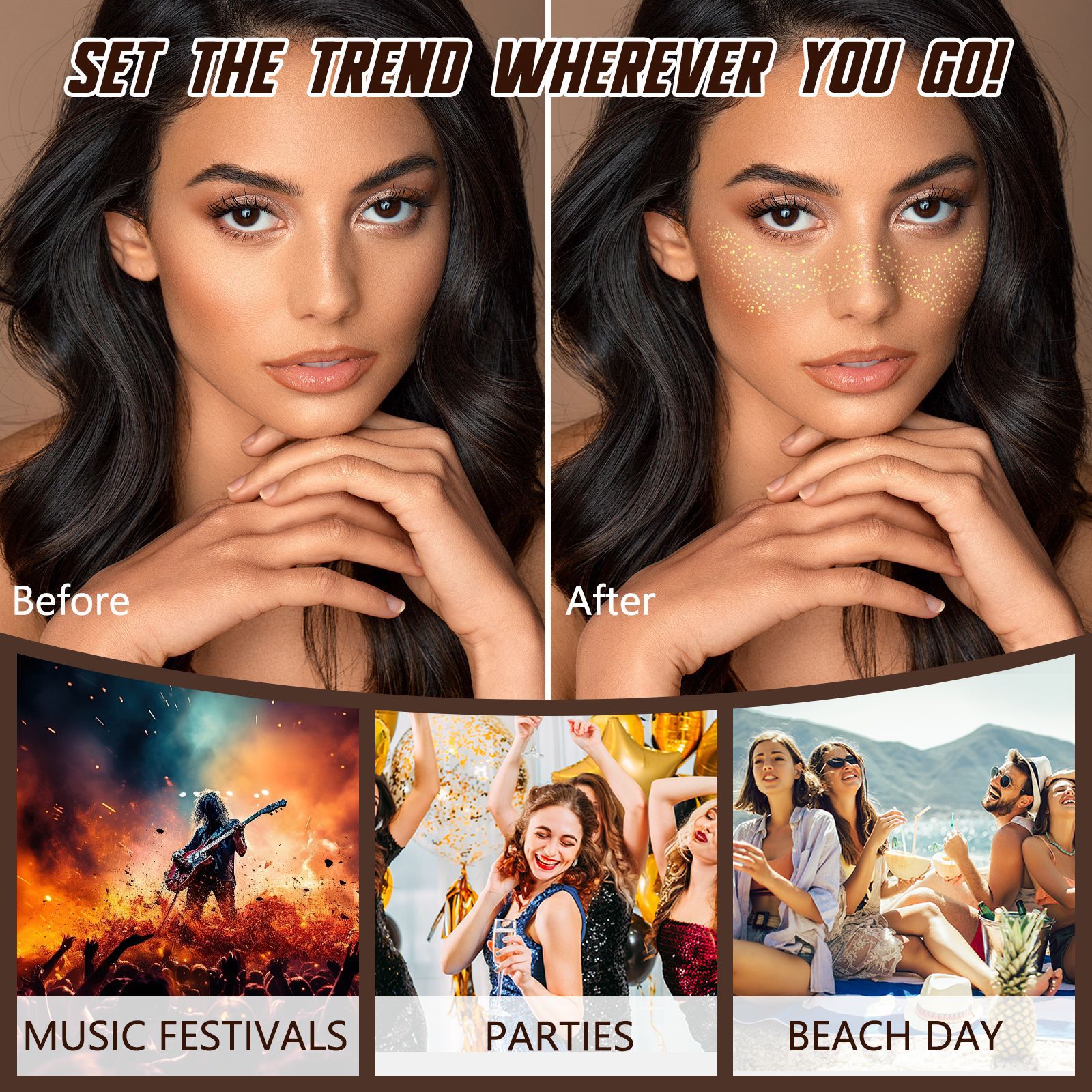 Cross-border ikzee freckle stickers gold hot silver Christmas freckle tattoo freckle waterproof European and American party makeup stickers