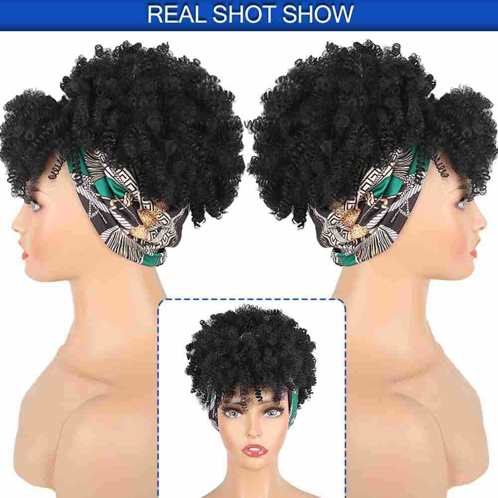 Amazon New African Women's Small Curly Hair with Bang One-piece Headband Wig Chemical Fiber Wig Headset