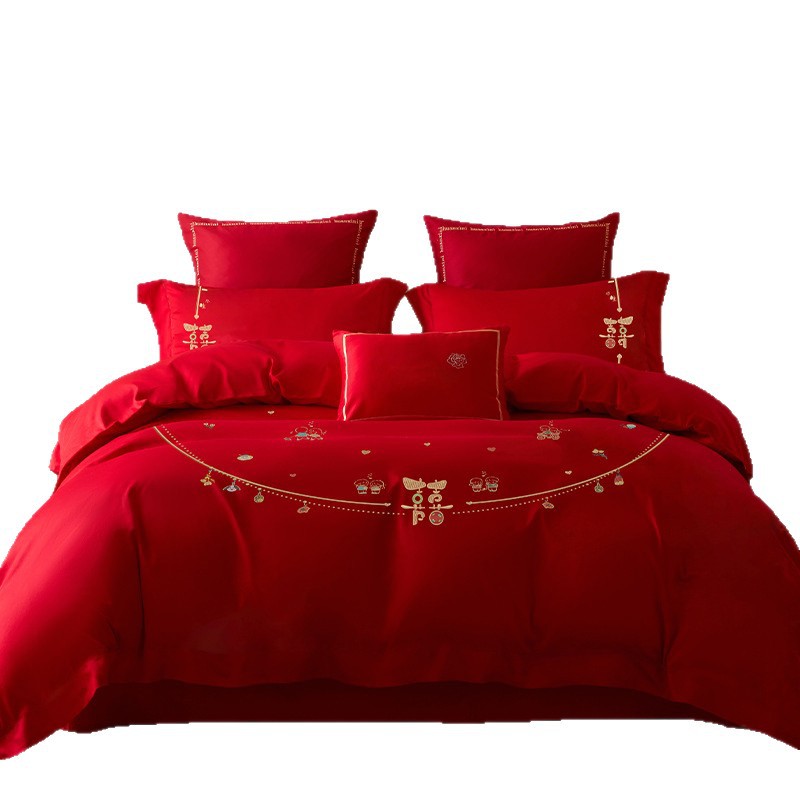 Duoxiai Meimiankang Light Luxury Four-Piece Set Pure Cotton Wedding Bed Sheet Quilt Cover Wedding Embroidery Bedding High-End Feel