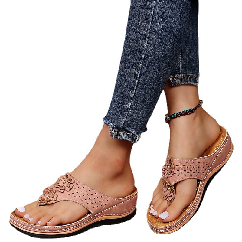 2022 Summer Floral Platform Flip-Flops Large Size Women's Rubber Sandals Open-Toe Flip-Flops