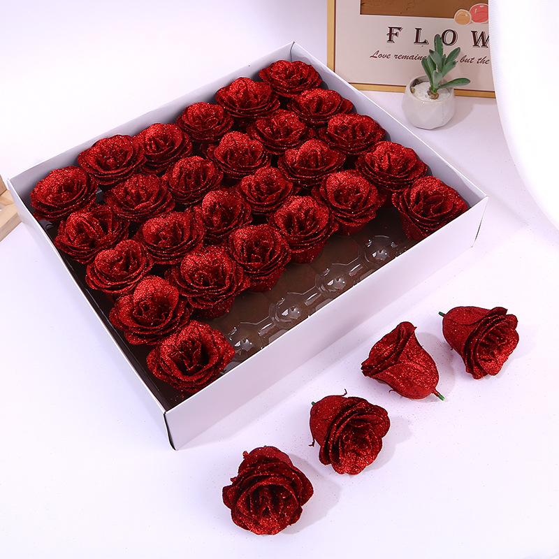 Simulation flower head diy crystal rose flower simulation blue demon Ji gold pink rose crushed ice blue eternal flower gift box