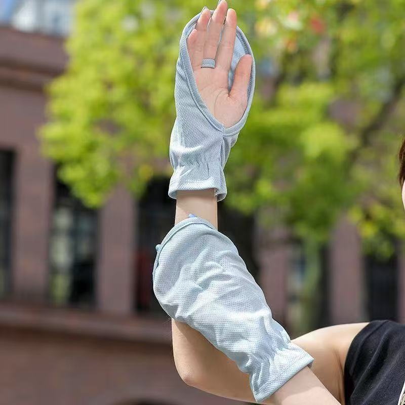 Summer Sun Protection Thin Gloves Anti-Uv Princess Loose Breathable Fingerless Short Sunshade Driving Outdoor Cycling