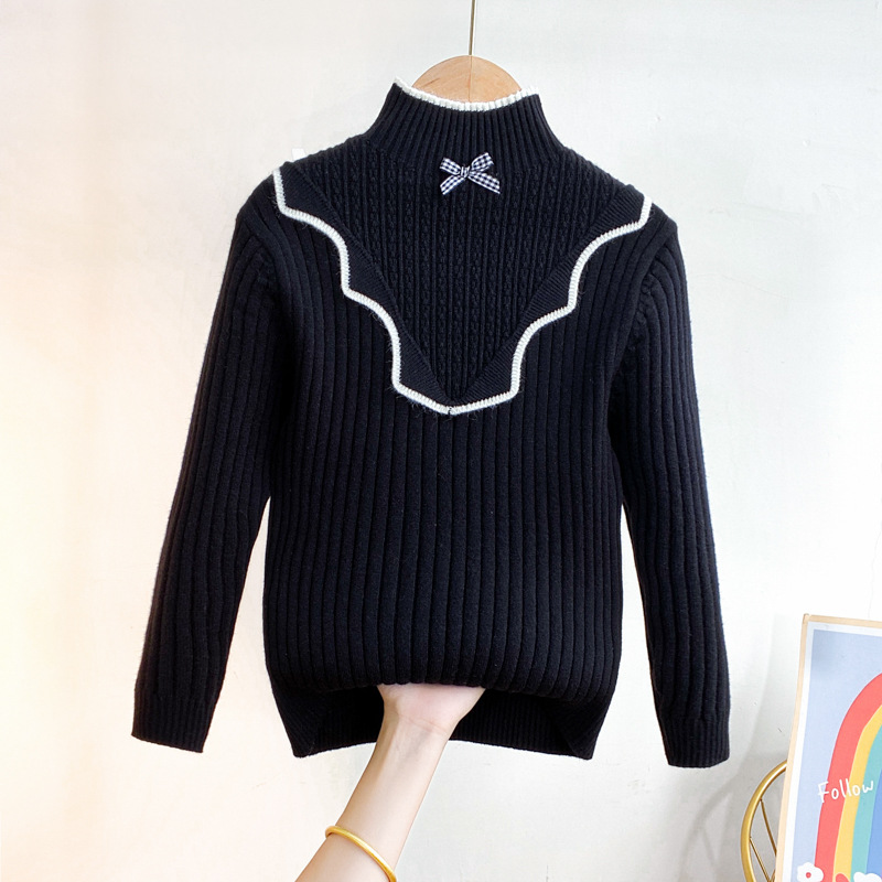 Girls' Knitted Bottoming Shirt Autumn and Winter 2024 New Children's Clothing Girls' Fashionable Autumn Tops Medium and Large Children's Fashionable Tops