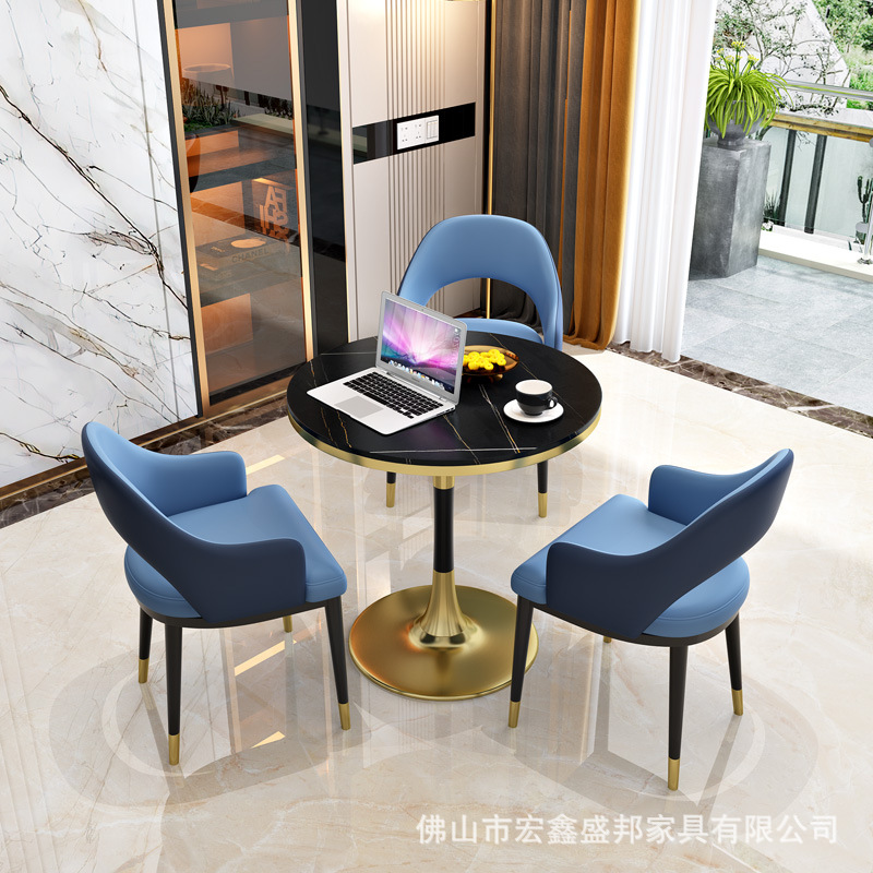 Modern Hotel Sales Office Business Negotiation Milk Tea Shop Table and Chair Combination Light Luxury Slate Reception Leisure Balcony Round Table