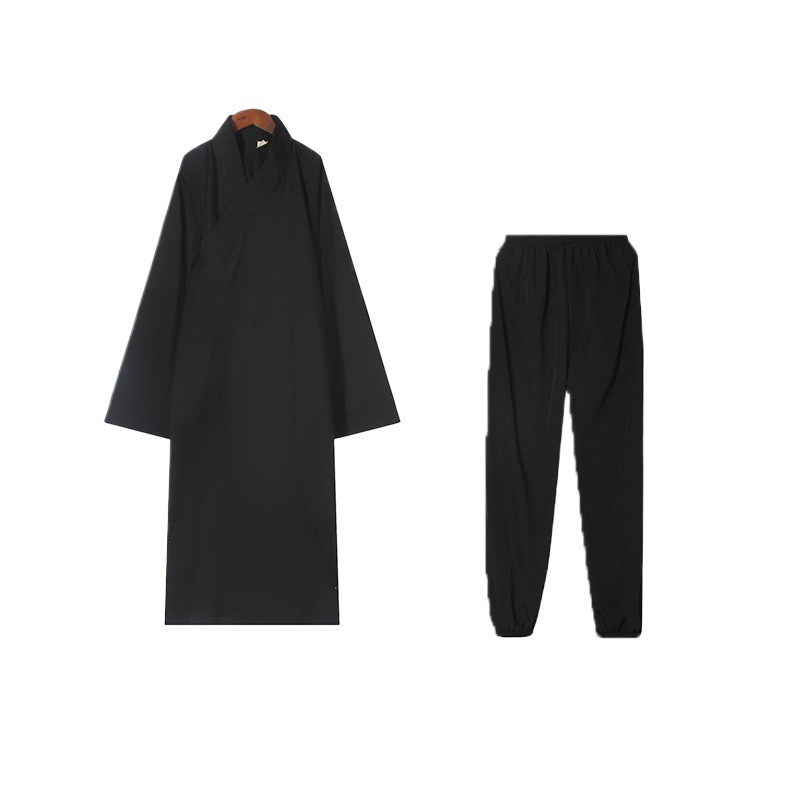 Taoist Robe with Diagonal Collar, Three-Piece Collar, Diagonal Collar, Plate Buckle Taoist Robe, Tai Chi Robe, Long Taoist Robe, Ten Directions Shoes, Zhuangzi Scarf