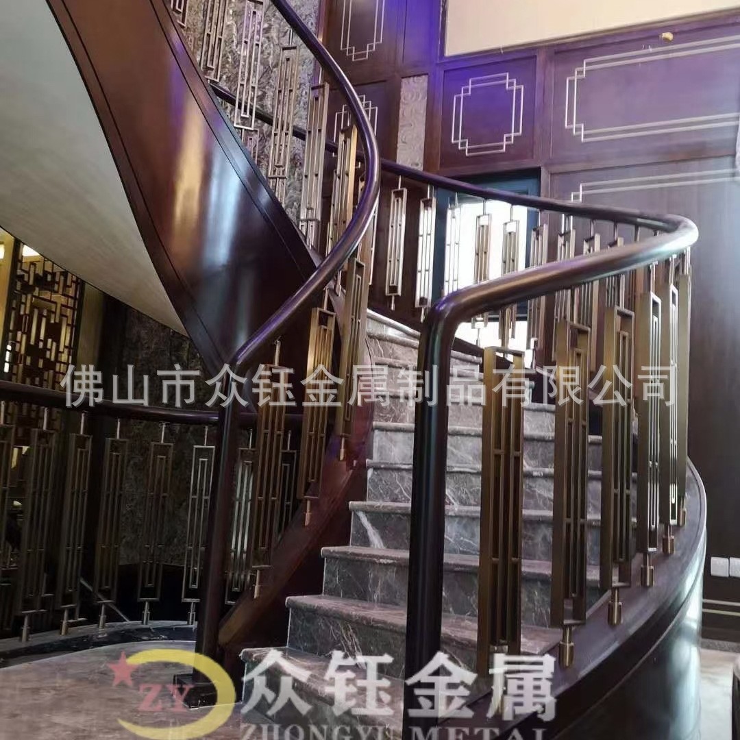 大厦办公写字楼新中式金属楼梯栏杆不锈钢铝合金扶手