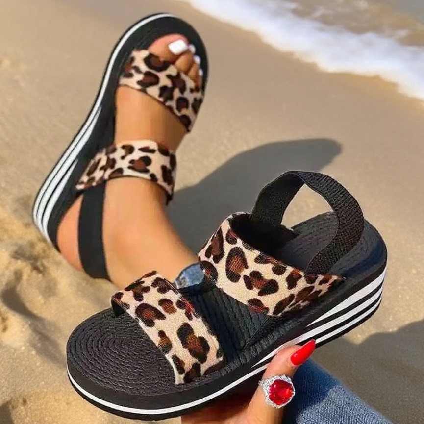 Thick-Soled Sandals for Women Cross-Border Leopard Print Summer Fashion Soft-Soled Lightweight and Comfortable Outer Wear Women's Sandals Fake Hemp Rope