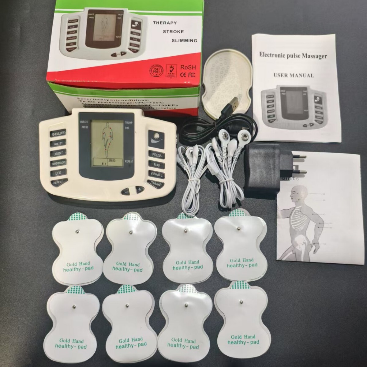 Кросс-бордерный e-commerce Jr309A английский/русский массажер физиотерапевтическое устройство с 8 патчами, без тапочек, удобное для путешествий и портативное