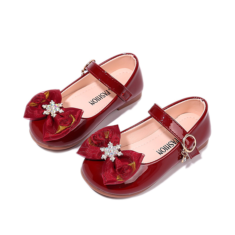 Girls' Leather Shoes, Princess Baby Girl's Little Red Shoes, Ladylike Style Flats, Small, Medium and Large Children's Shoes with Dresses for Small and Medium-Sized Children