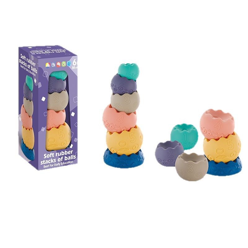 Cross-border Amazon Puzzle Soft Rubber Eggshell Stacking Music Baby Early Education Grasp Perception Building Blocks Stacking Music Toys