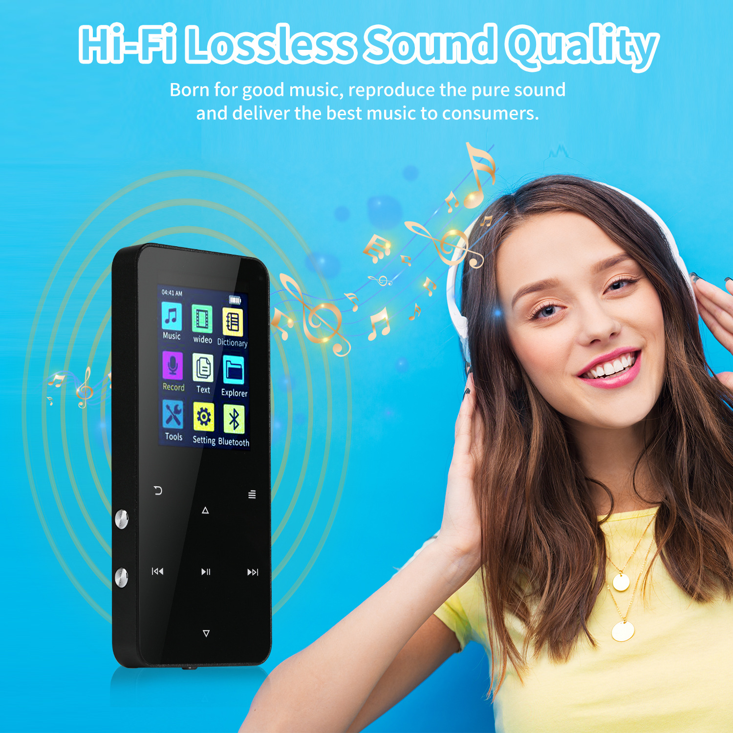 Cross-border foreign trade version metal mp3 walkman student version touch bluetooth lossless music player mp4 pluggable card