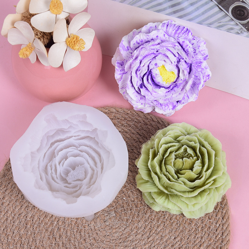 Large Peony Flower Scented Candle Mold DIY Handmade Soap Diffusing Gypsum Home Decoration Silicone Mold