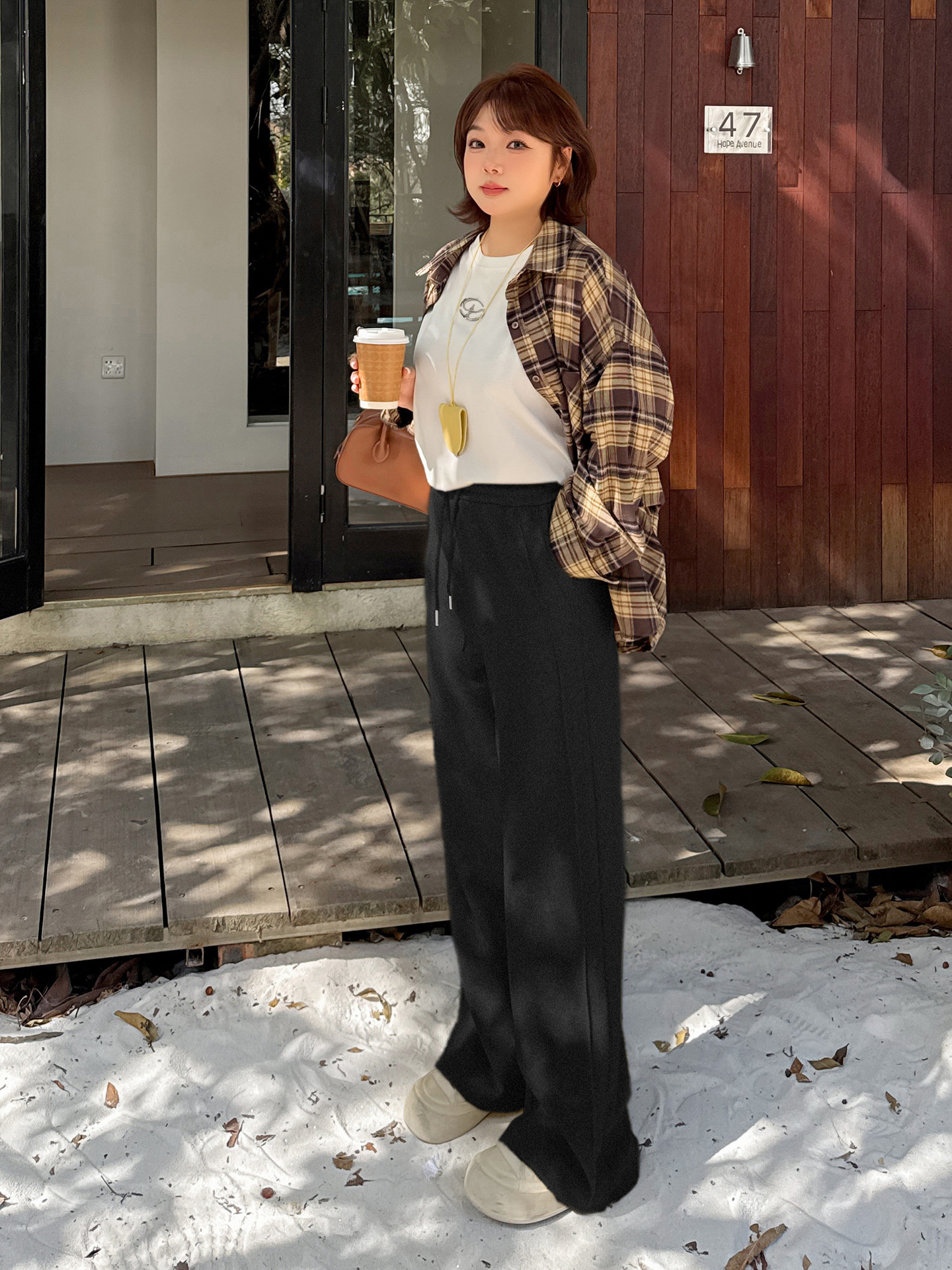 Inno Plus-Size Women's High-Waisted Patchwork Wide-Leg Pants Women's 2025 Winter New Fleece-Lined Warm Casual Pants 423906