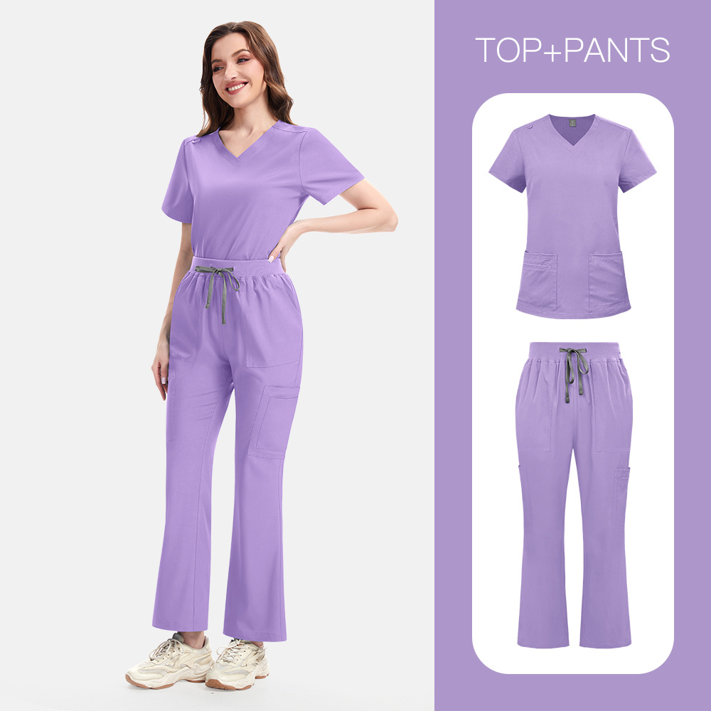 Men's and Women's Large Size Hospital Short-Sleeved Doctor and Nurse Uniforms Cotton V Neck Technician Work Clothes Clinic Beauty Salon Suit Export