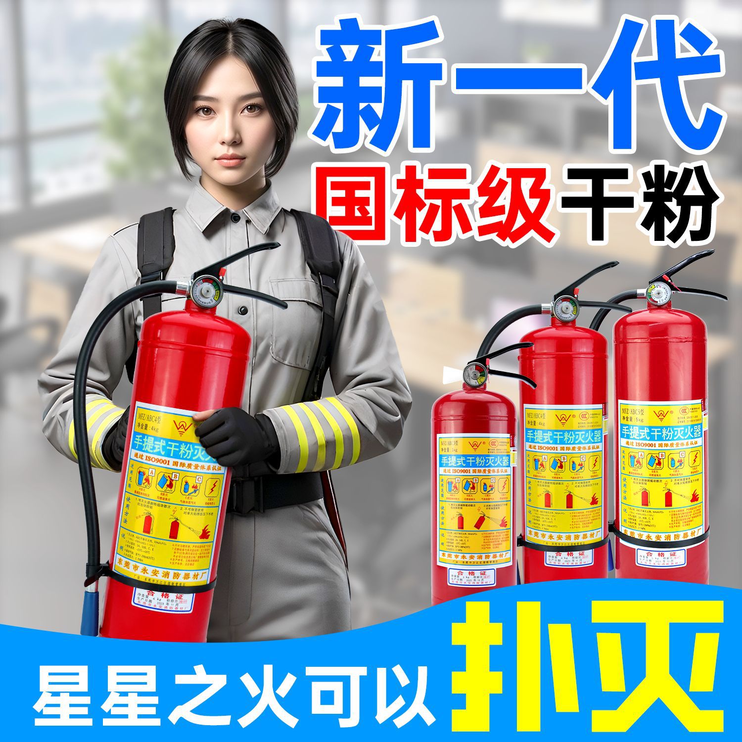 Manufacturer's Household Vehicle-Mounted Shop 4kg Satchel Trolley Dry Powder Fire Extinguisher 4kg Fire Equipment Wholesale