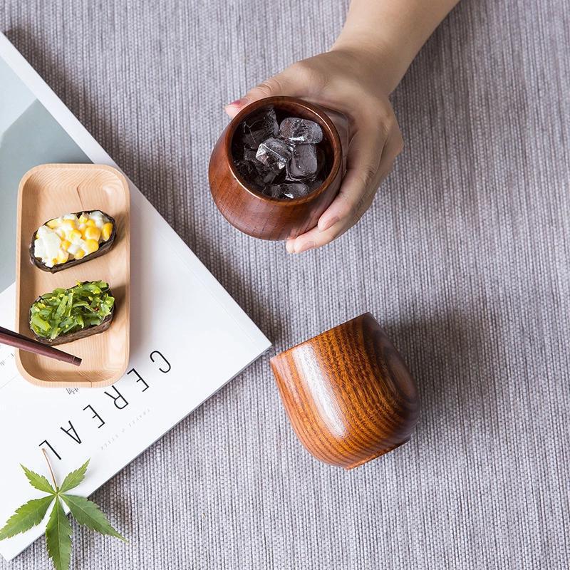 Japanese-Style Jujube Wood Cup Wooden Large Belly Cup Small Wine Cup Retro Insulated Restaurant Tea Cup Can Be Engraved in Stock