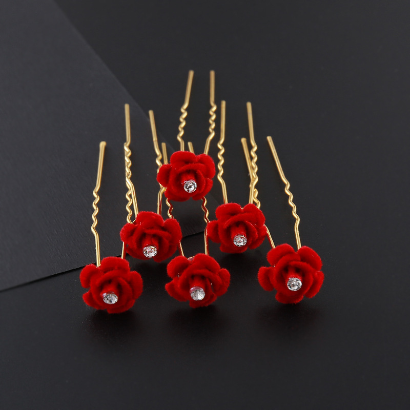 Бургундская роза, универсальная U-образная заколка, цветочная заколка, стиль китайского платья