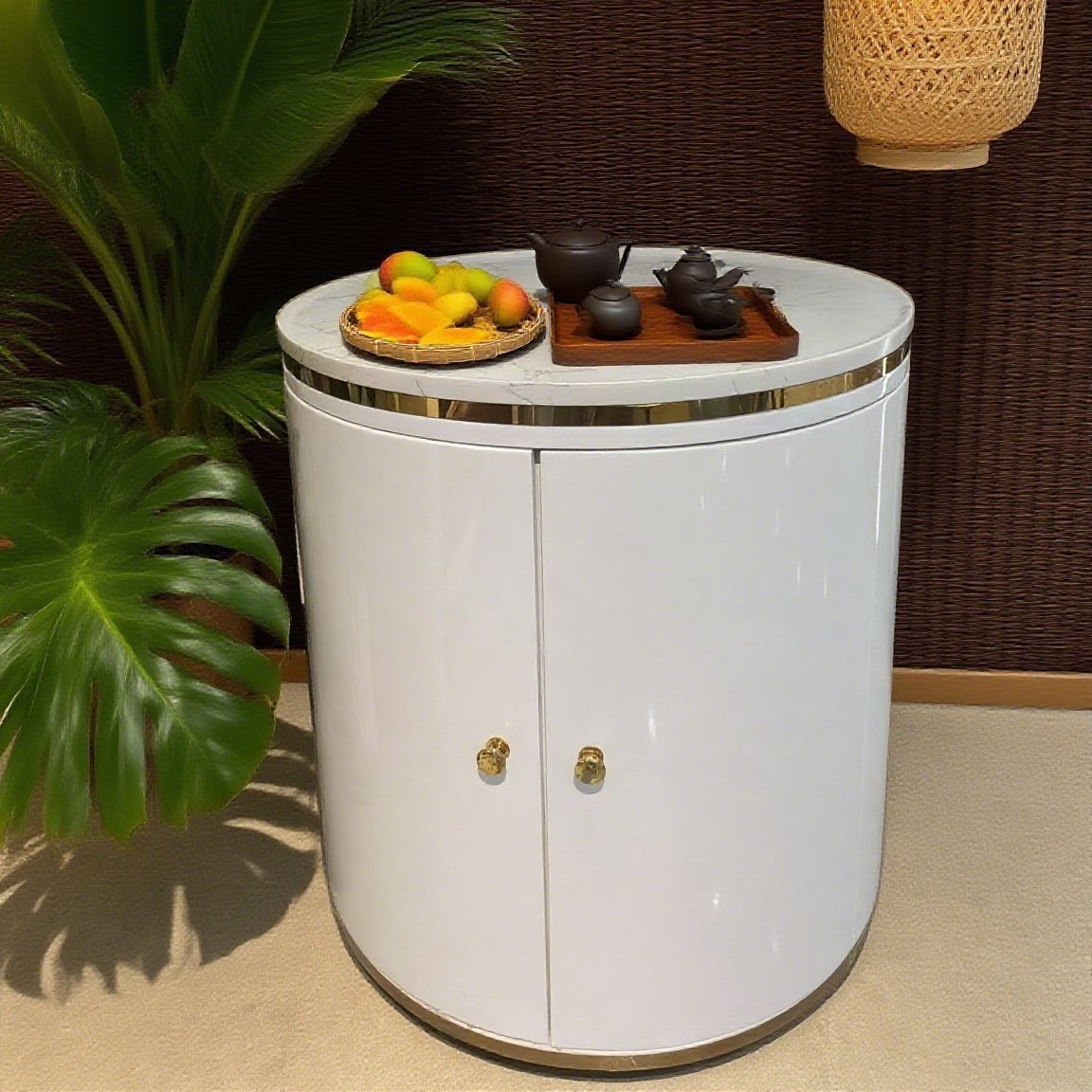 Round Coffee Table, Internet Celebrity Tea Table, Small Apartment Smart Tea Table, Multi-Functional Mobile Kung Fu Tea Bar Table, Balcony Reception Table