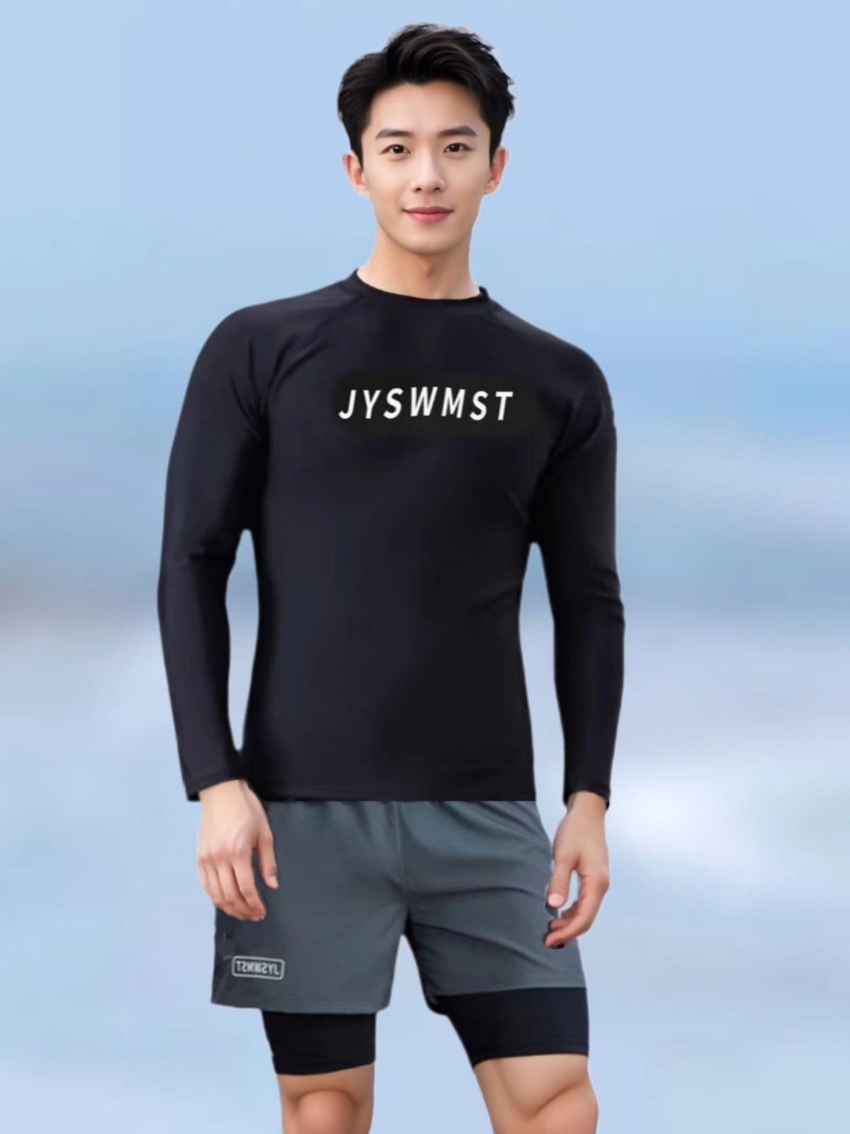 Swimsuit Men's Full-Body Long-Sleeved Sun Protection Embarrassing Double-Layer Swimming Trunks Swimsuit Quick-Drying Hot Spring Men's Swimsuit Suit