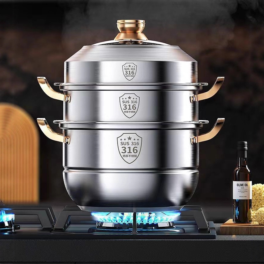 Пароварка из нержавеющей стали 316, пищевая 304, утолщенная, кастрюля для супа, паровые булочки, двойной слой, трехслойная, универсальная индукционная плита