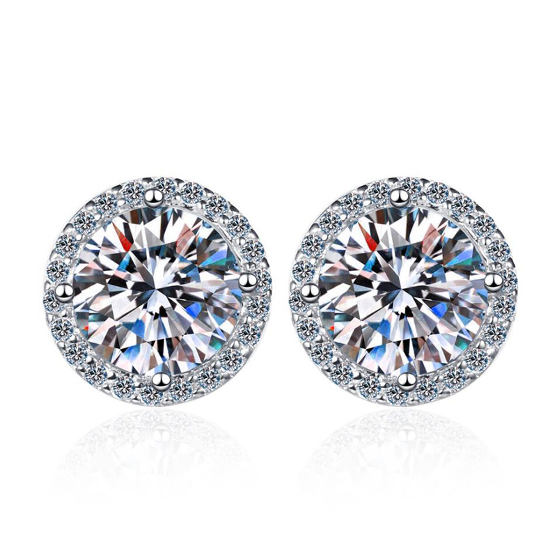 S925 Silver Cross-border Earrings Classic Men's and Women's Four-claw Round Bag Earrings 1 karat Moissanite Earrings for Women