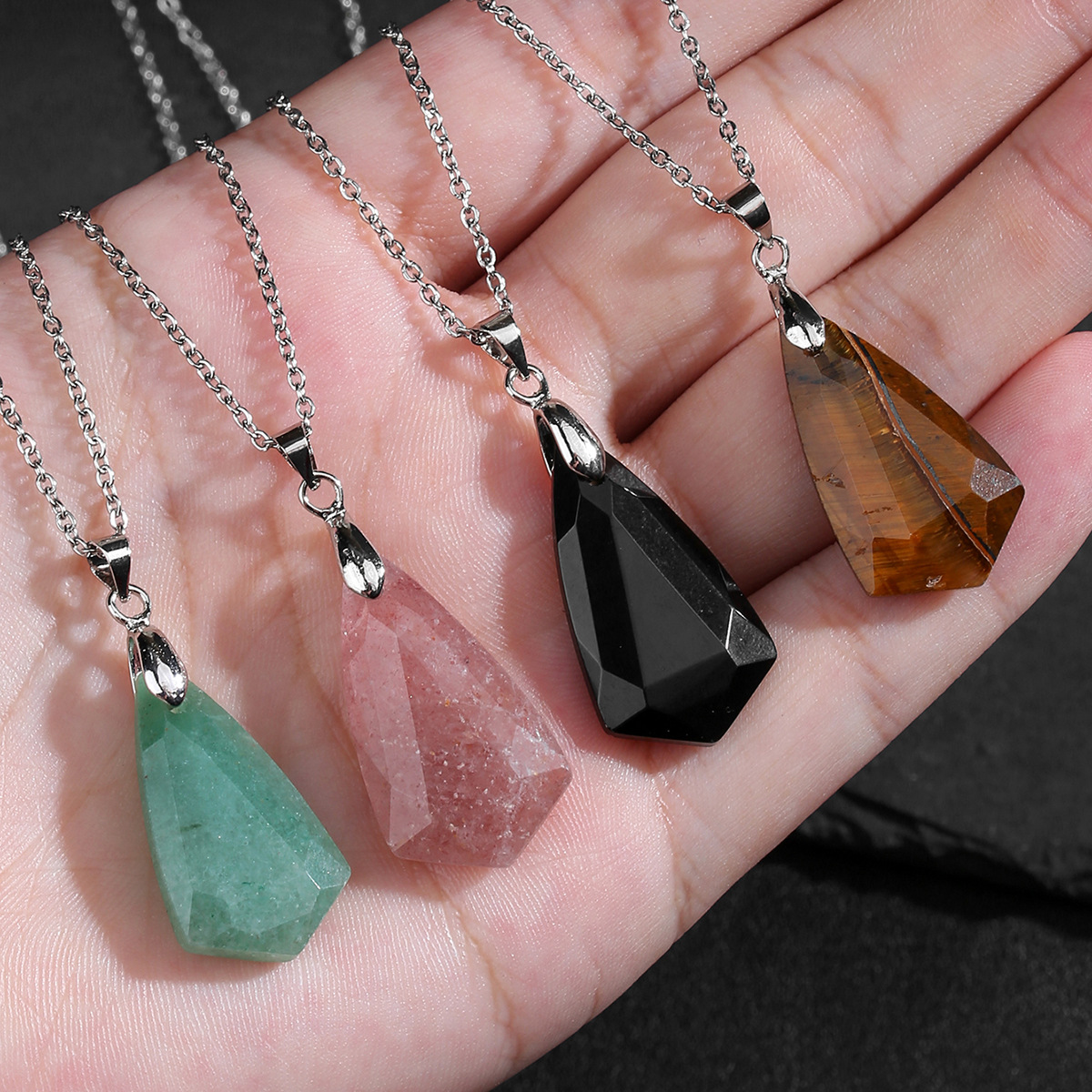 Zhuhang Jewelry Cross-Border Popular Natural Crystal Pendant Faceted Amethyst Necklace Bohemian Jewelry Wholesale