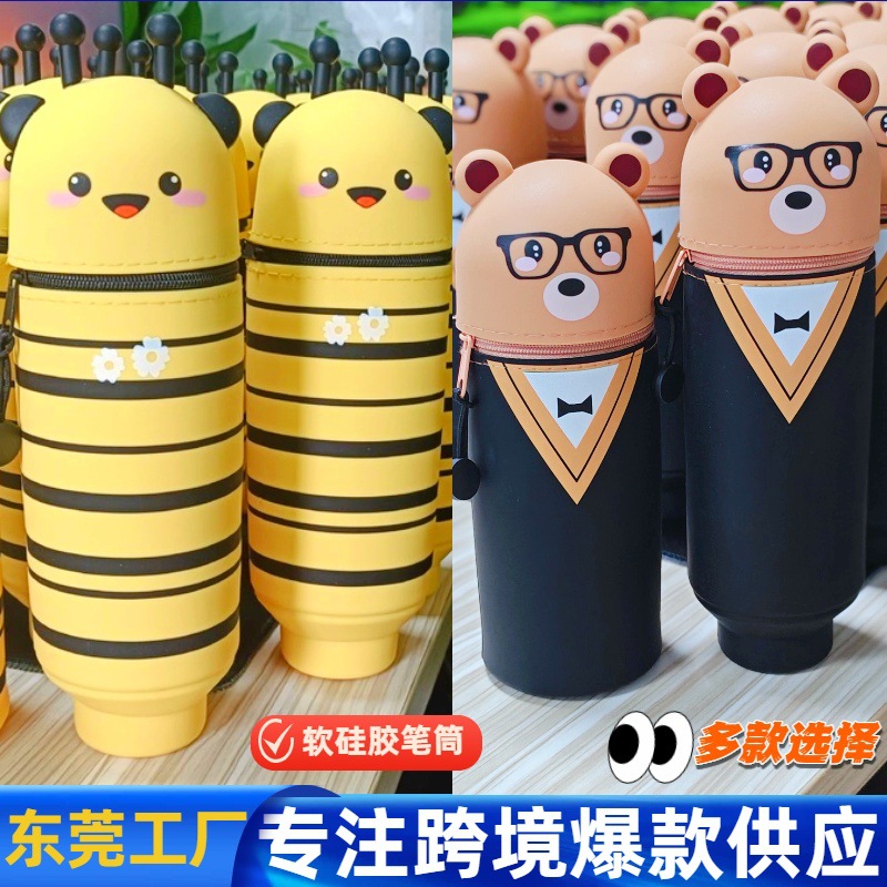 Силиконовый пенал с мультяшным дизайном, вертикальный выдвижной пенал с пандой, канцелярский кейс Kuromi