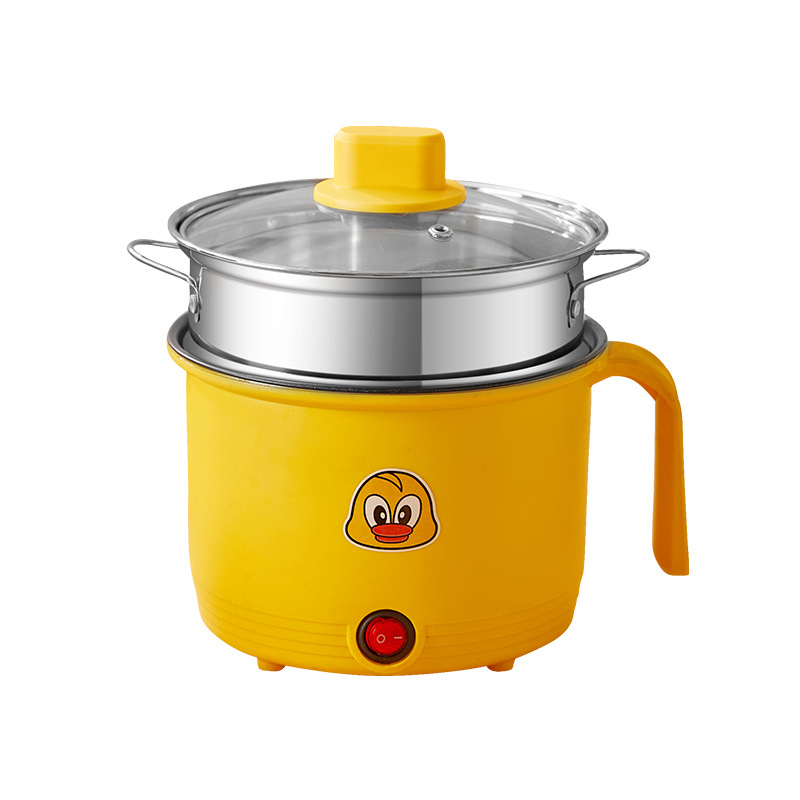 Multi-functional mini single handle stainless steel electric hot pot dormitory portable household wholesale noodle pot small yellow duck electric cooker