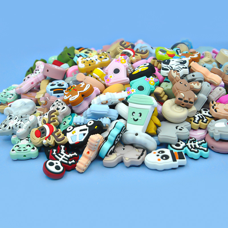 Оптовая продажа многоцветных силиконовых бусин для DIY, аксессуары в виде мультяшных животных