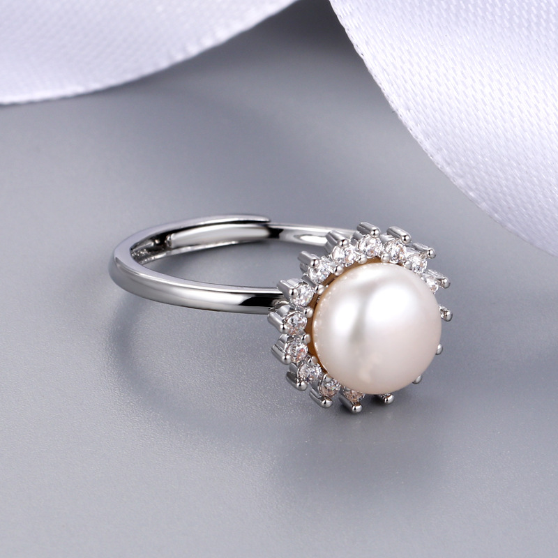 Korean Fashion Sunflower Ring DIY Creative Freshwater Pearl Open Ring Women's Jewelry Empty Support Finished Product Wholesale