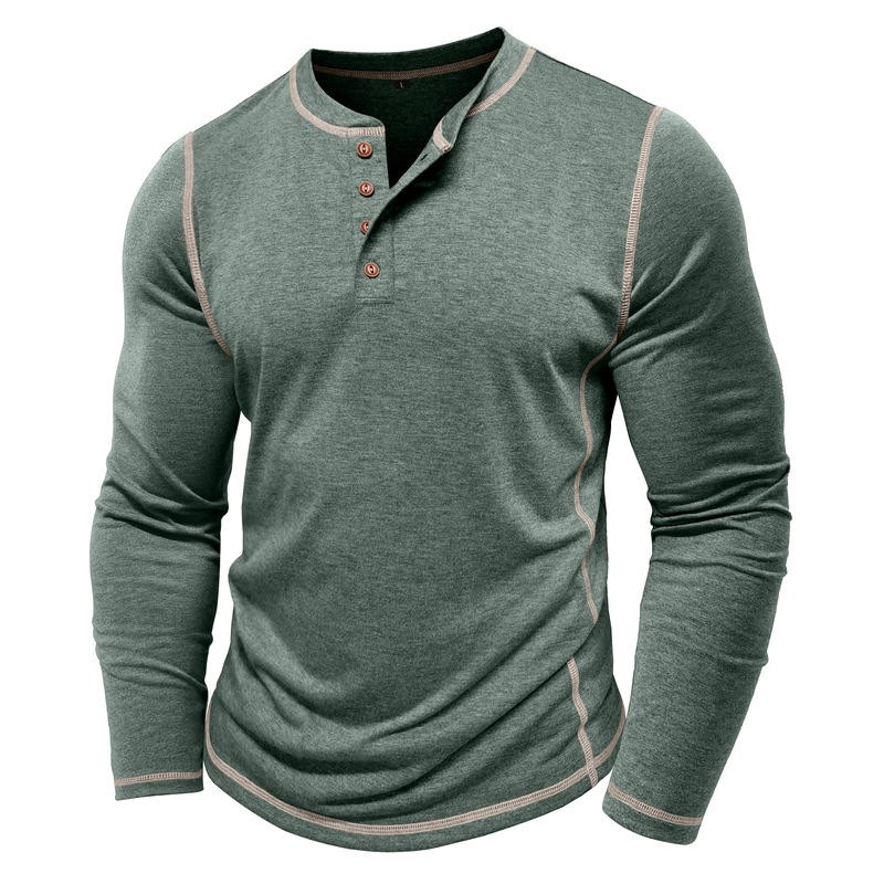 2025 Cross-Border Men's Autumn and Winter Large Size Export Men's Long-Sleeved T-Shirt European and American Men's Henley Shirt Four-Button Top