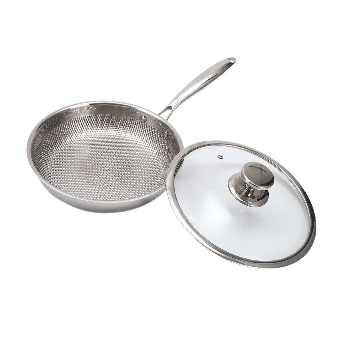 High-Quality Non-Coated Frying Pan for Steak and Pork Chops, Household Frying Pan with Hammered Texture, 304 Stainless Steel Non-Stick Pan, Customizable