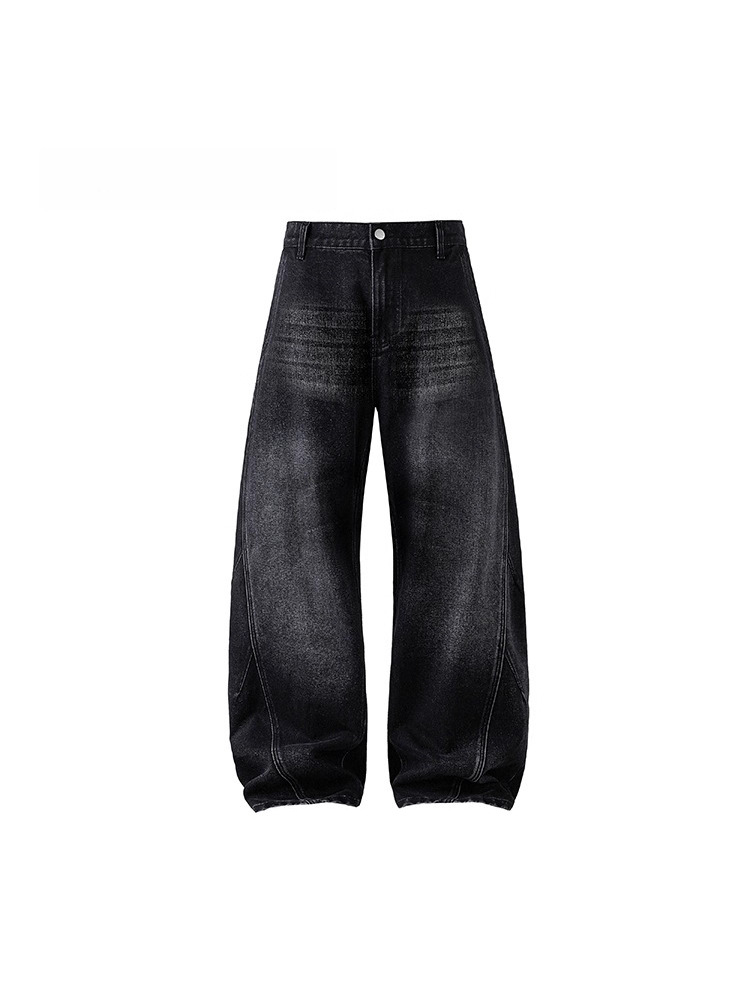 Japanese High Street Trendy Jeans Unisex Versatile Design Slightly Wide Scimitar Long Pants Plus Size Streetwear
