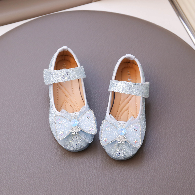 2025 Autumn Girls Princess Girls Small, Medium and Large Baby Children's Shoes Bow Leather Shoes Dance Performance Shoes Sequins
