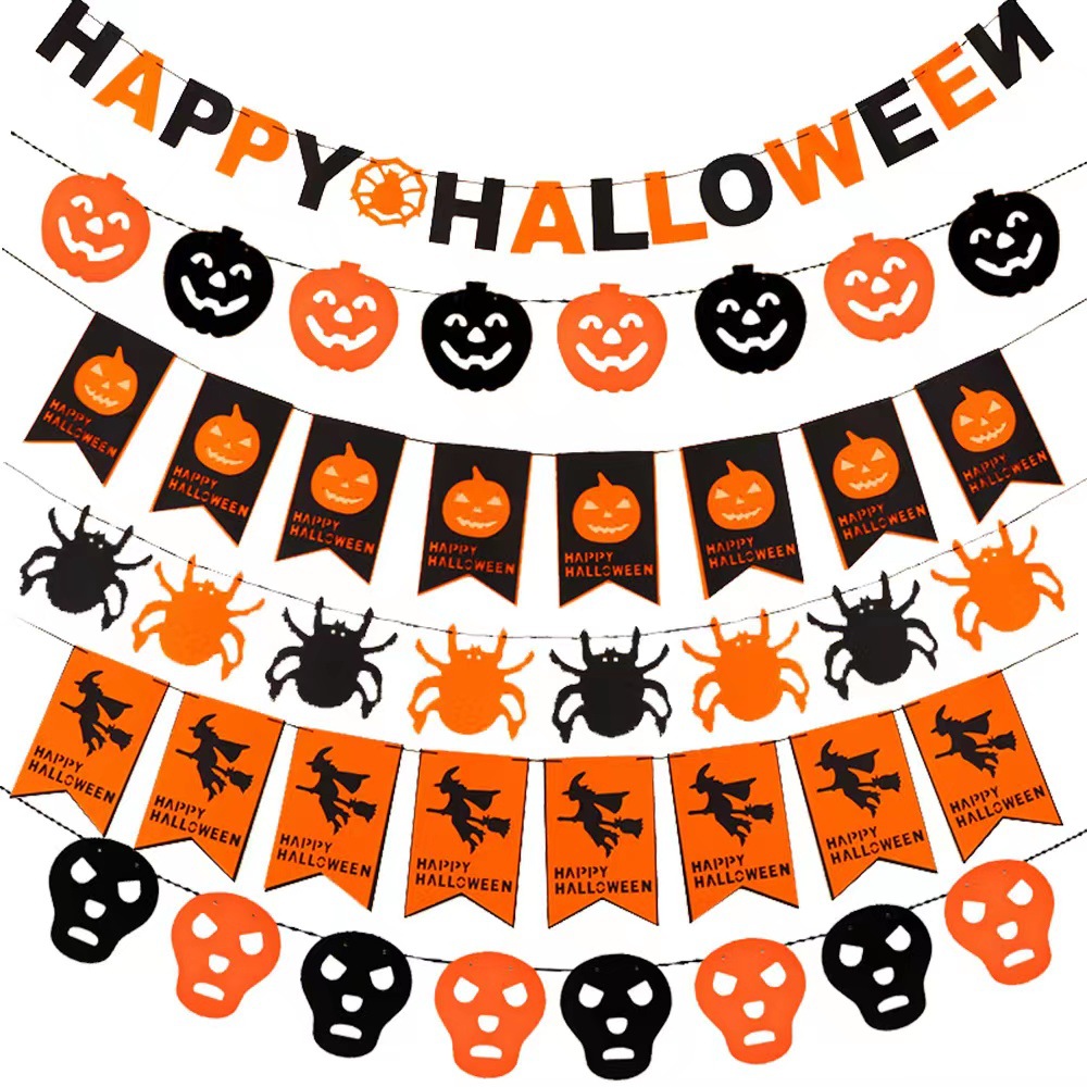 Halloween pull flag party decoration pumpkin skull pendant ghost festival horror theme felt pull flower pull flag banner