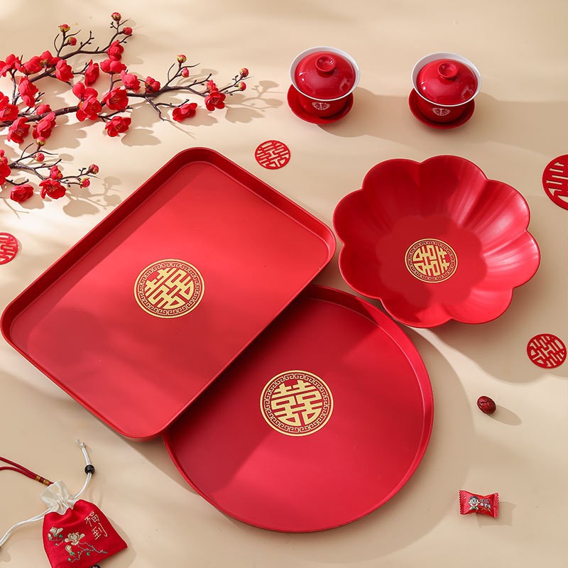 Wedding Dried Fruit Plate Wedding Supplies Fruit Melon seeds Peanut Wedding Banquet Home Red Wedding Newcomer Toast Tea Tray