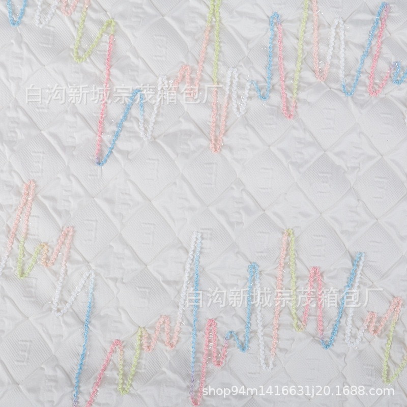 Puff Quilted Embroidered Fabric Polyester Luggage Fabric Oxford Cloth Pleated High-Elastic Embroidered Fabric Cosmetic Bag