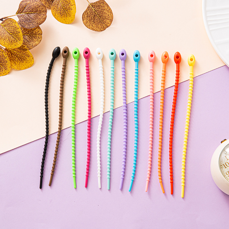 Large 215mm Silicone Cable Tie Stretchable Cartoon Key Ring Cord Color DIY Doll Pendant Jewelry Accessories