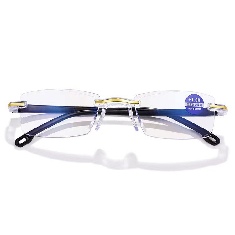 2024 Anti-Blue Light Reading Glasses Running River Lake Street Stall Glasses Wholesale Ultra-Light Rimless Diamond Cut Edge Reading Glasses